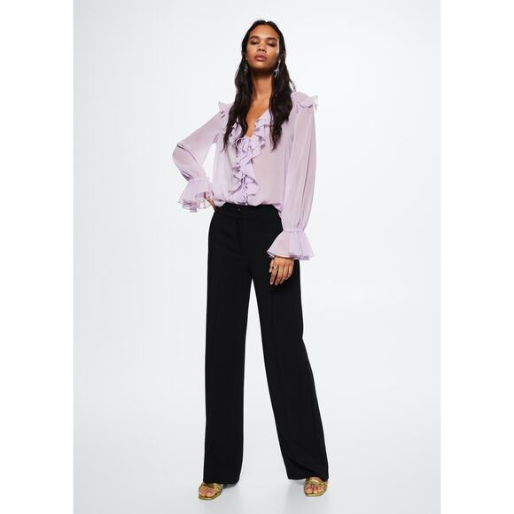 Mango Black High Waist Flowy Wide Leg Trouser Palazzo Pants Size 4 - Picture 2 of 11